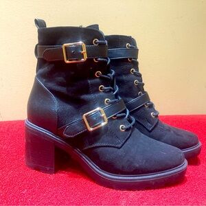 Black Shoe Dazzle Abrianna Chunky-Heeled Boots, Size 9